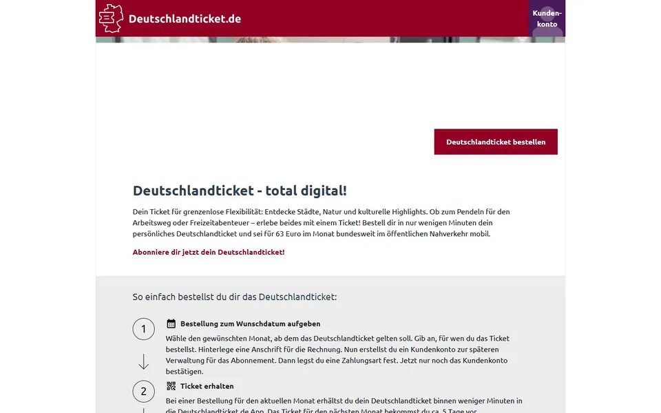 Deutschlandticket.de – Ansicht der Anbieter-Website