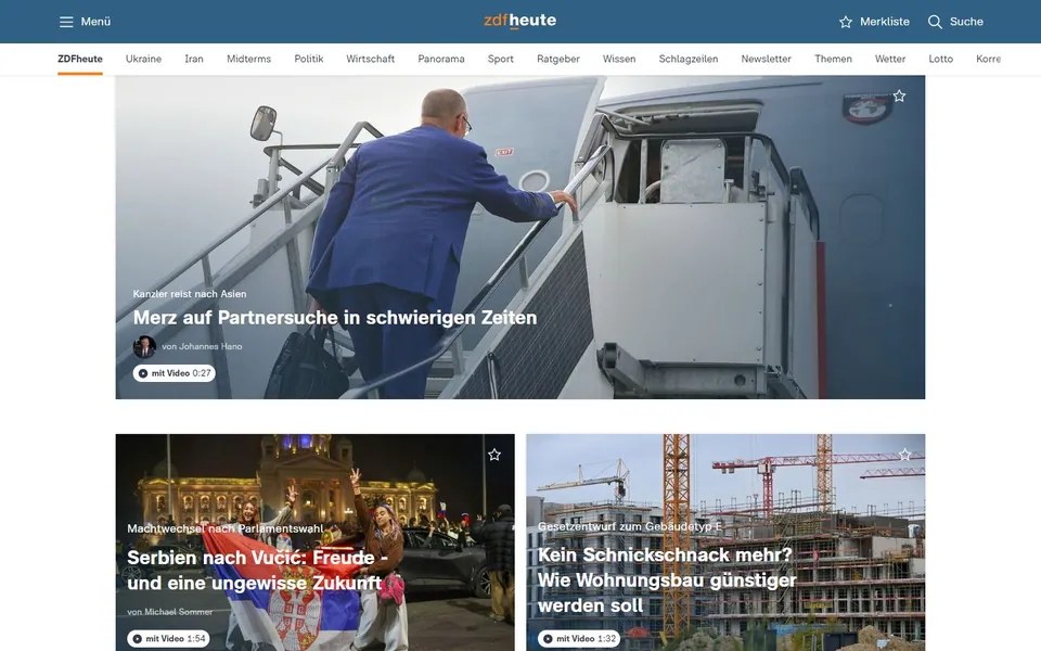 ZDFheute – Ansicht der Anbieter-Website