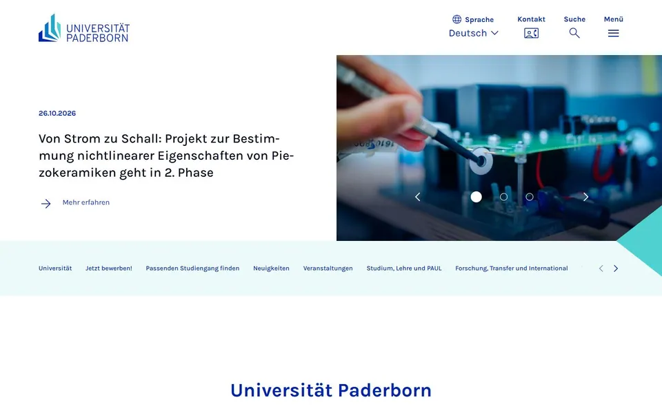 Universität Paderborn – Ansicht der Anbieter-Website