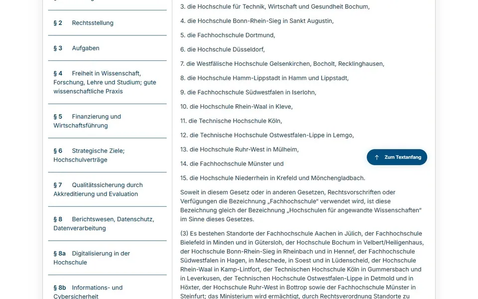 Hochschule Ruhr West – Amtliche Hochschulliste im Landesgesetz
