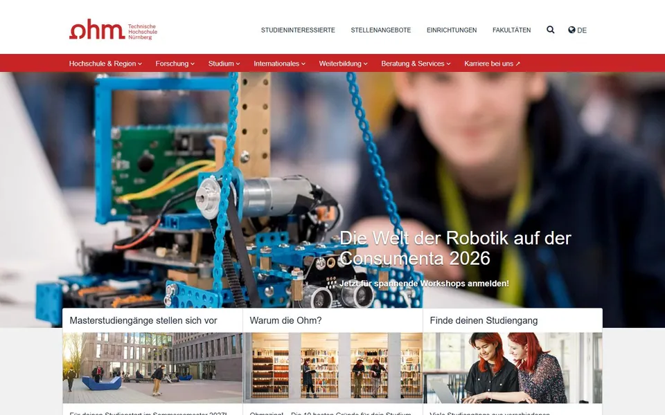 Technische Hochschule Nürnberg Georg Simon Ohm – Ansicht der Anbieter-Website