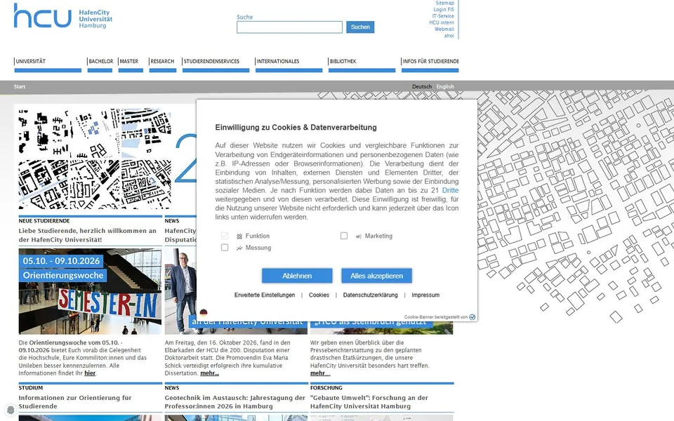 HafenCity Universität Hamburg (HCU) – Ansicht der Anbieter-Website