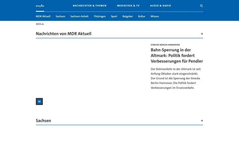 MDR – Ansicht der Anbieter-Website