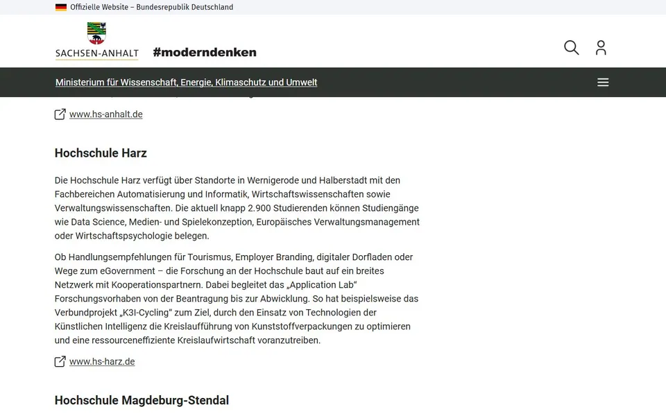 Hochschule Harz – Offizieller Eintrag zur Hochschule