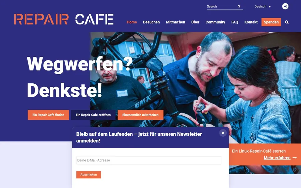 Repair Café – Ansicht der Anbieter-Website