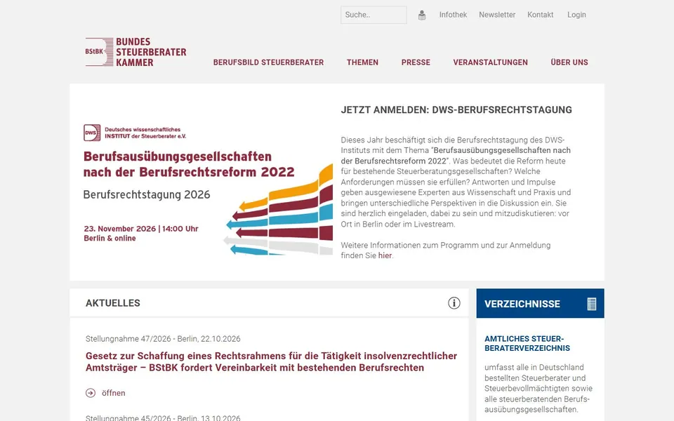 Bundessteuerberaterkammer – Ansicht der Anbieter-Website