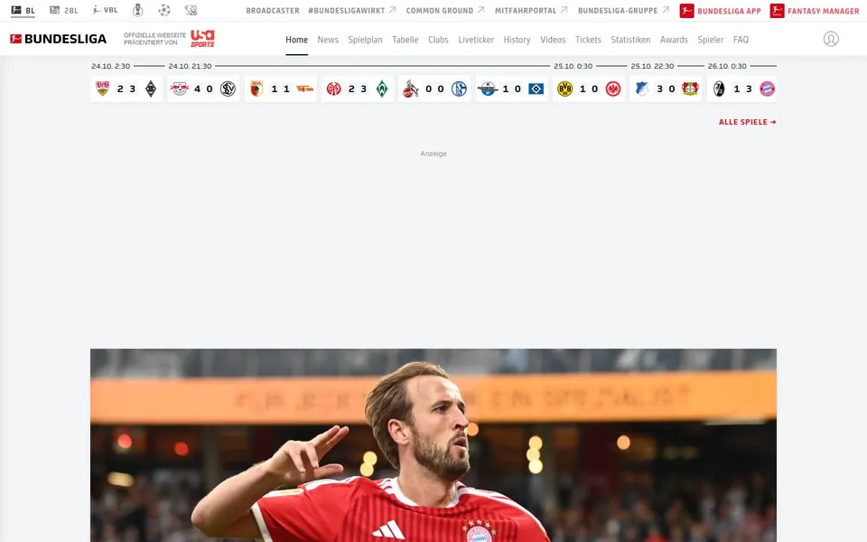 Bundesliga – Ansicht der Anbieter-Website