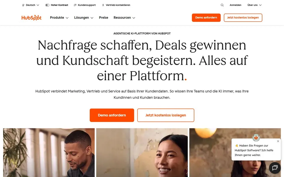 HubSpot – Ansicht der Anbieter-Website
