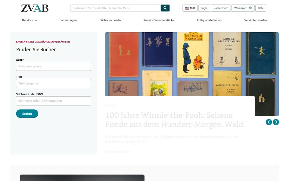 ZVAB – Ansicht der Anbieter-Website