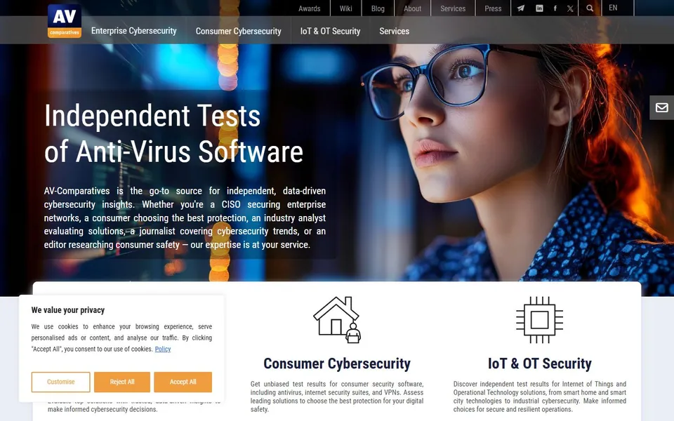 AV-Comparatives – Ansicht der Anbieter-Website