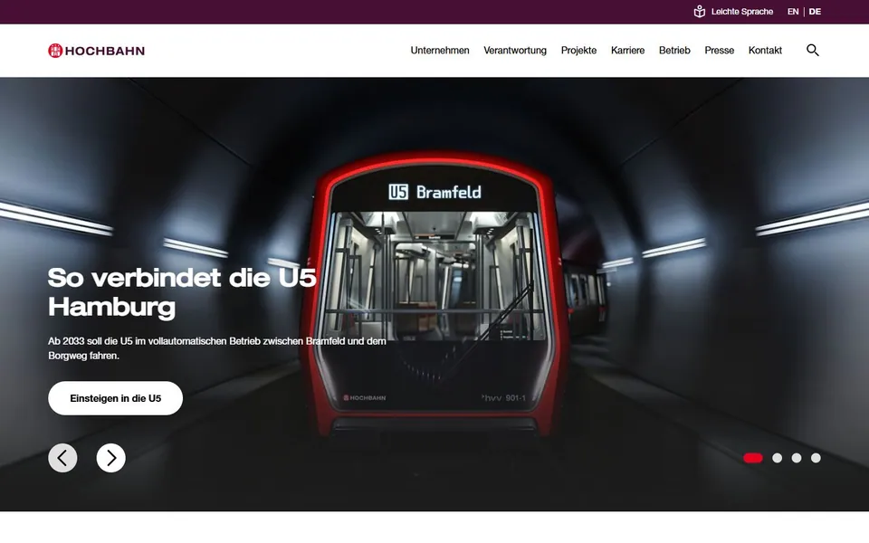 HOCHBAHN – Ansicht der Anbieter-Website