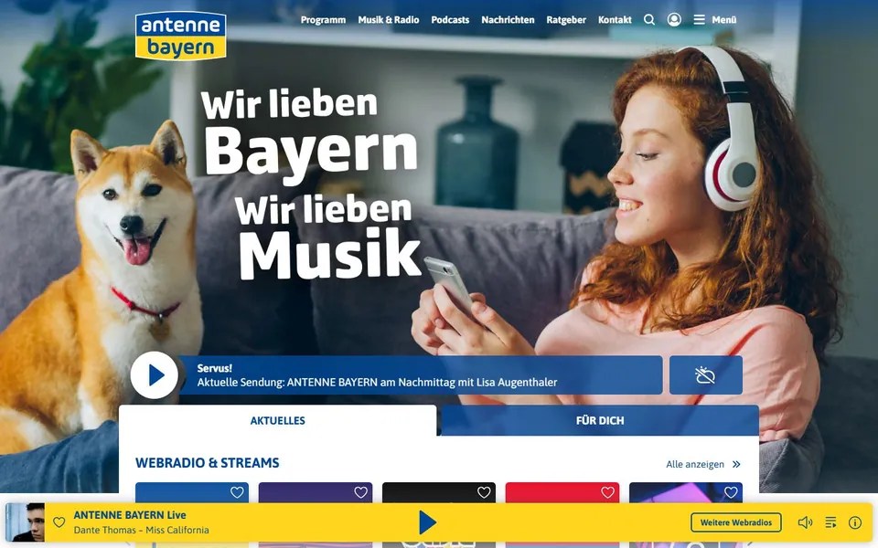 Antenne Bayern – Ansicht der Anbieter-Website