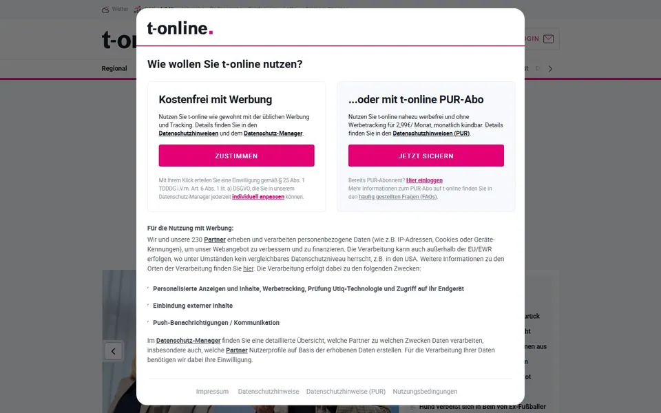 t-online – Ansicht der Anbieter-Website