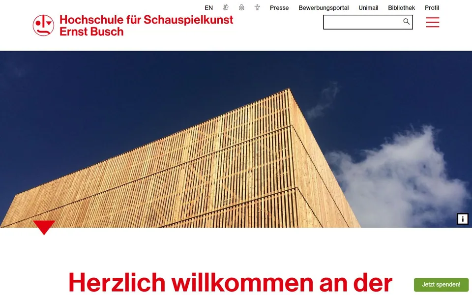Hochschule für Schauspielkunst Ernst Busch Berlin – Ansicht der Anbieter-Website