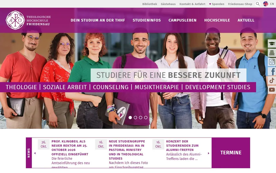 Theologische Hochschule Friedensau – Ansicht der Anbieter-Website