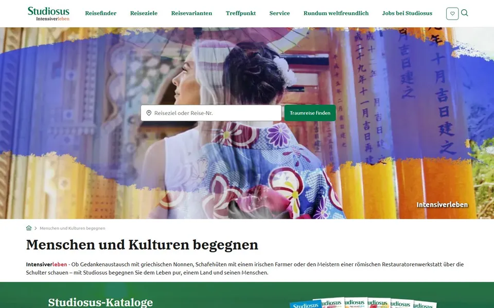 Studiosus – Ansicht der Anbieter-Website