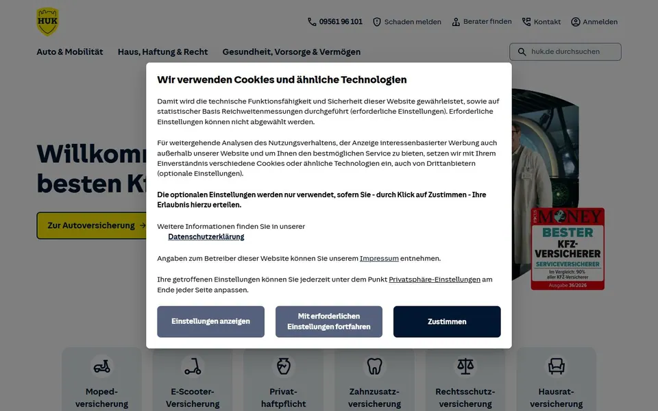 HUK-COBURG – Ansicht der Anbieter-Website
