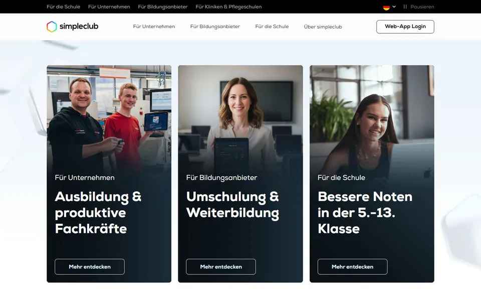 simpleclub – Ansicht der Anbieter-Website