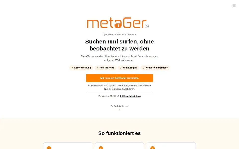 MetaGer – Ansicht der Anbieter-Website