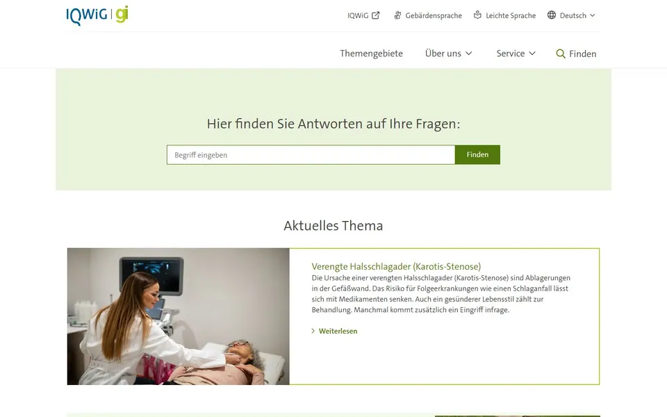 Gesundheitsinformation.de – Ansicht der Anbieter-Website