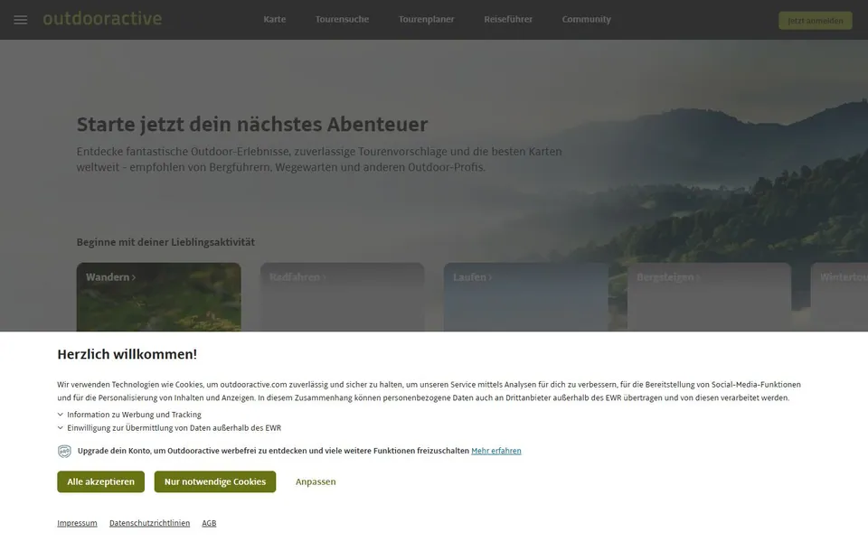 Outdooractive – Ansicht der Anbieter-Website