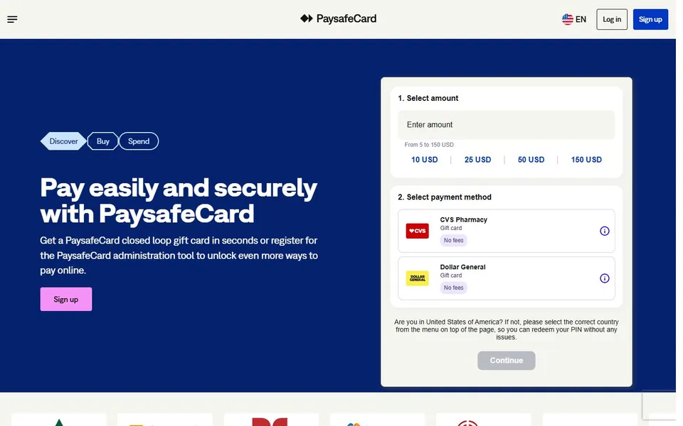 paysafecard – Ansicht der Anbieter-Website