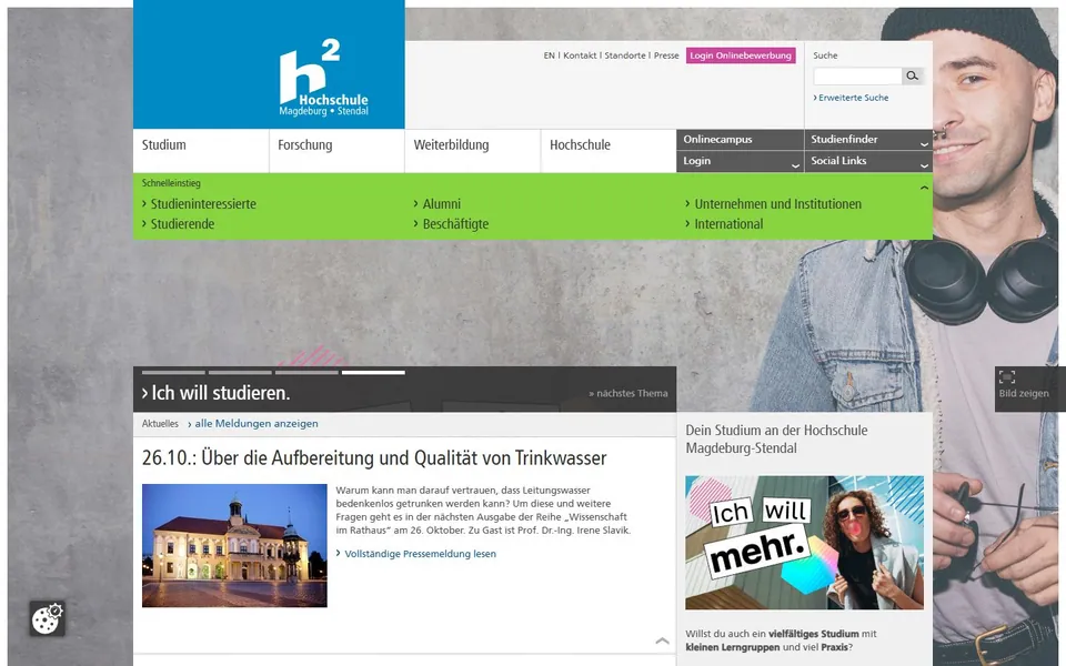 Hochschule Magdeburg-Stendal – Ansicht der Anbieter-Website
