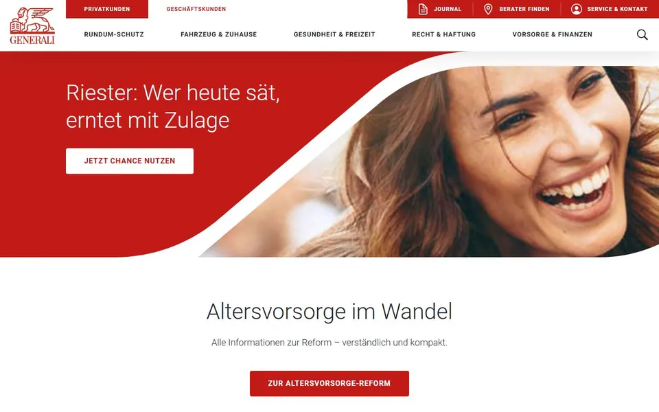 Generali – Ansicht der Anbieter-Website