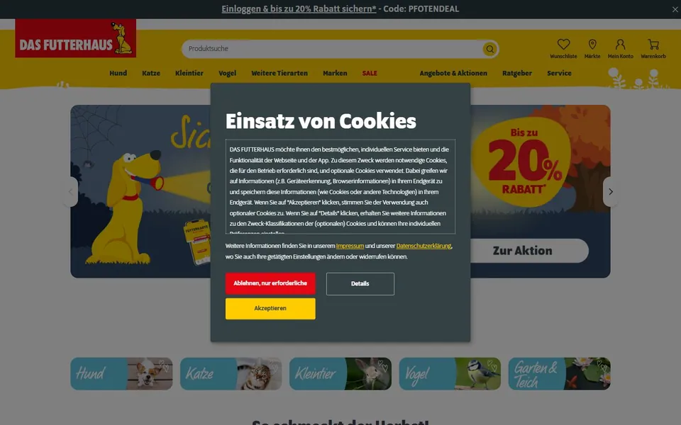 DAS FUTTERHAUS – Ansicht der Anbieter-Website