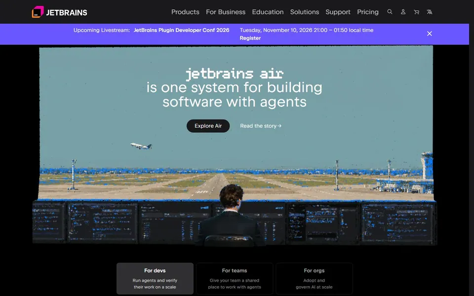 JetBrains – Ansicht der Anbieter-Website