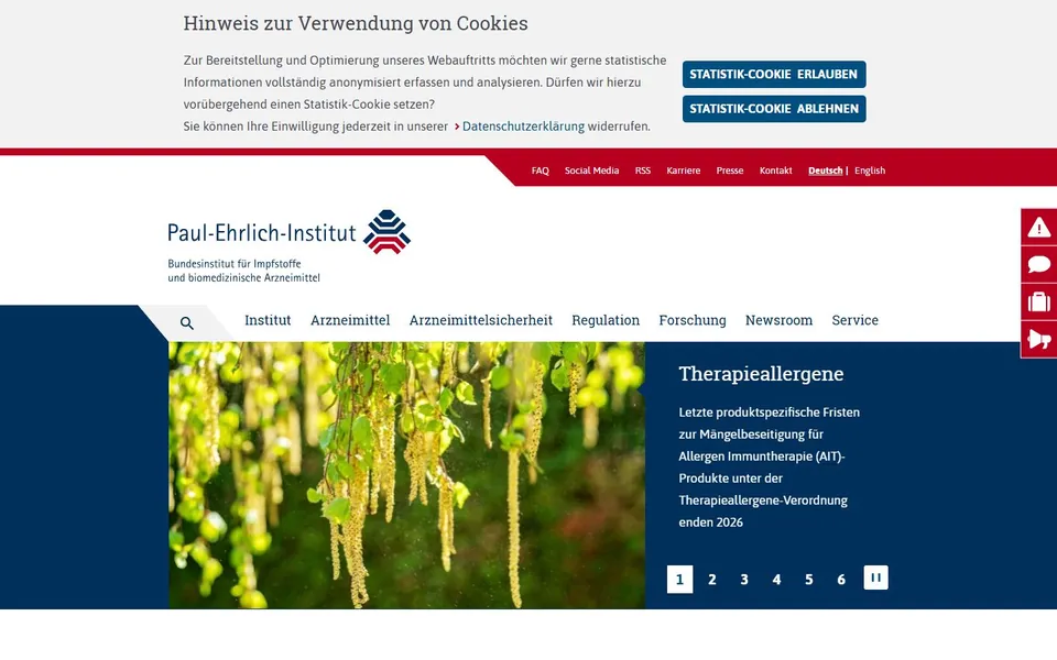 Paul-Ehrlich-Institut – Ansicht der Anbieter-Website