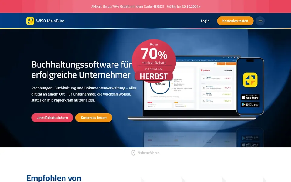 WISO MeinBüro – Ansicht der Anbieter-Website