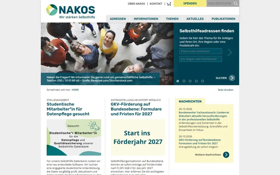 NAKOS – Ansicht der Anbieter-Website
