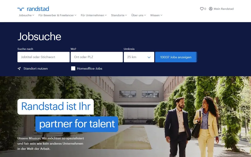 Randstad – Ansicht der Anbieter-Website