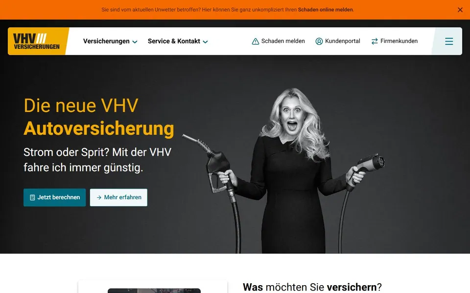 VHV – Ansicht der Anbieter-Website