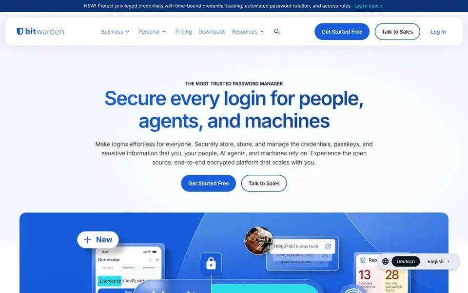 Bitwarden – Ansicht der Anbieter-Website
