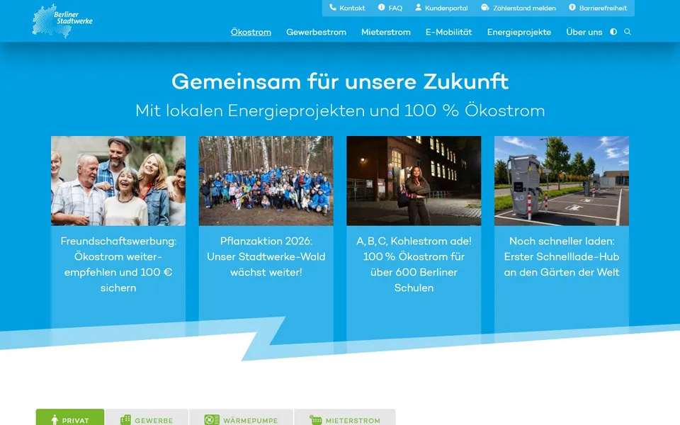 Berliner Stadtwerke – Ansicht der Anbieter-Website