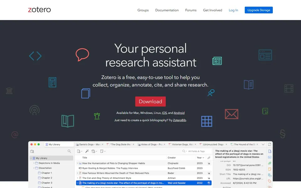 Zotero – Ansicht der Anbieter-Website
