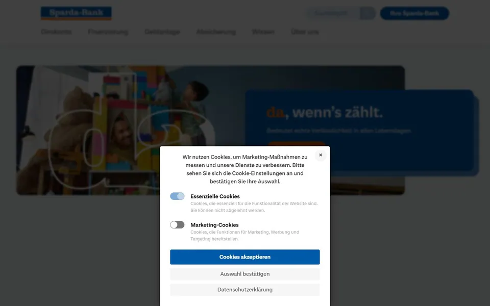 Sparda-Banken – Ansicht der Anbieter-Website