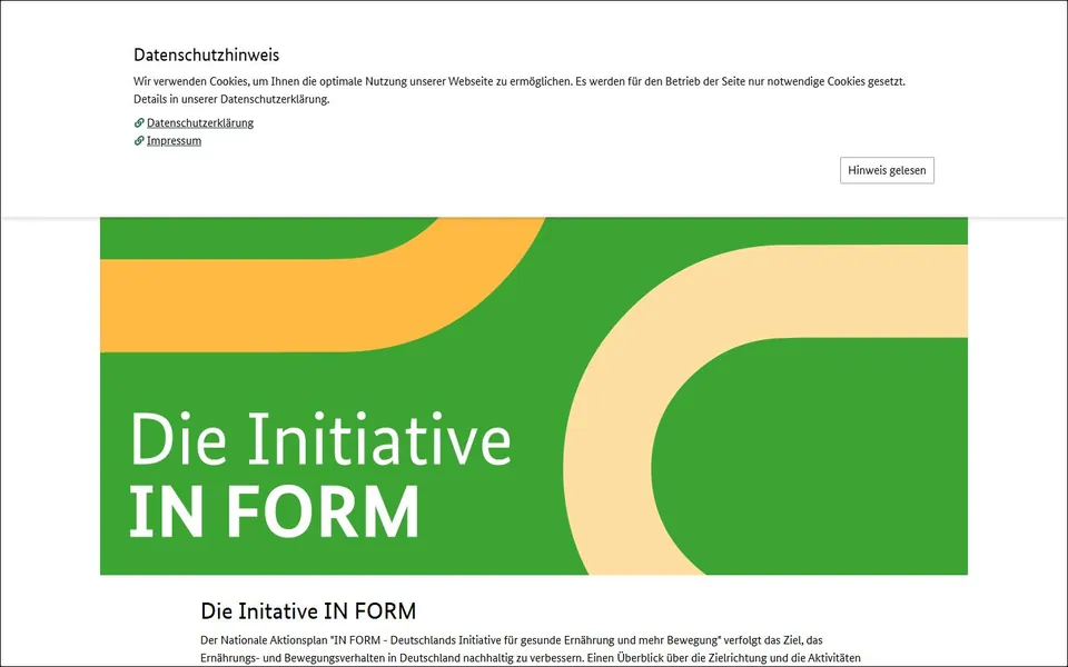 IN FORM – Ansicht der Anbieter-Website