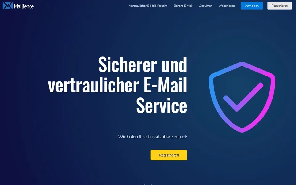 Mailfence – Ansicht der Anbieter-Website
