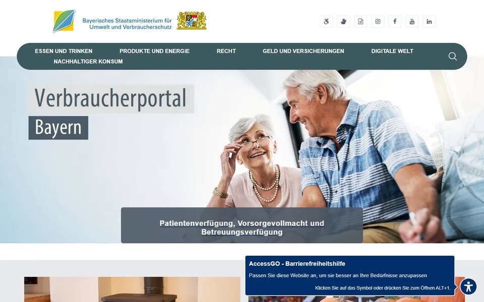 Verbraucherportal VIS Bayern – Ansicht der Anbieter-Website