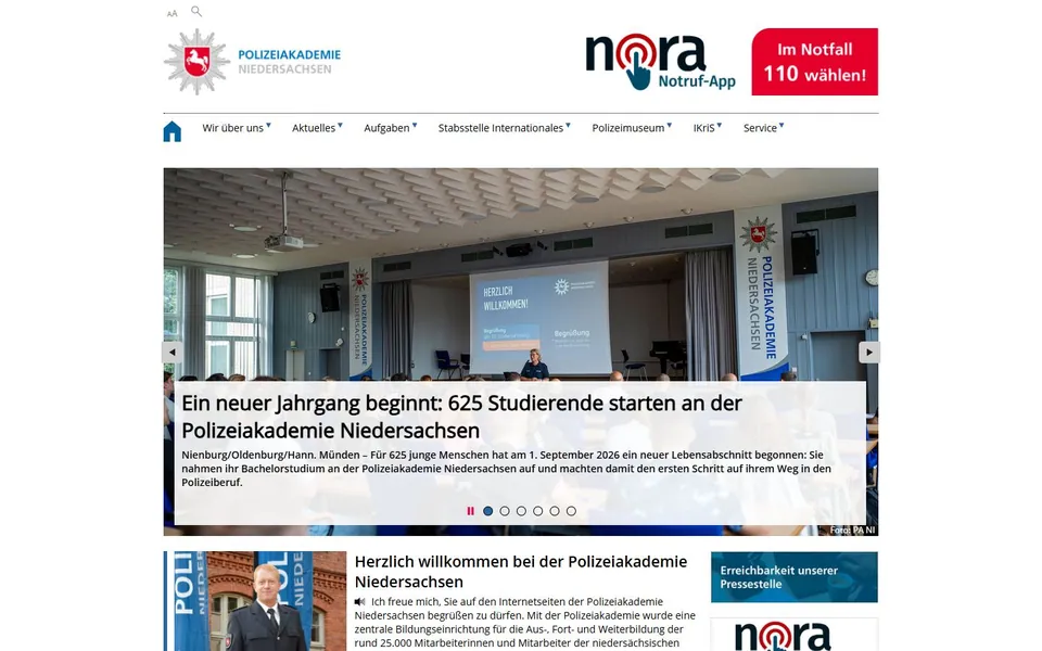 Polizeiakademie Niedersachsen – Ansicht der Anbieter-Website