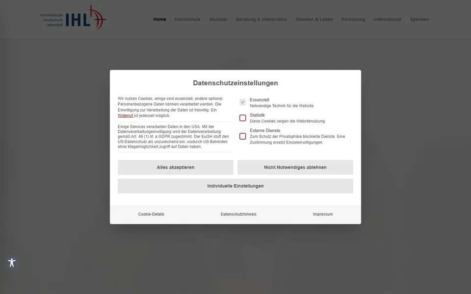 Internationale Hochschule Liebenzell (IHL) – Ansicht der Anbieter-Website