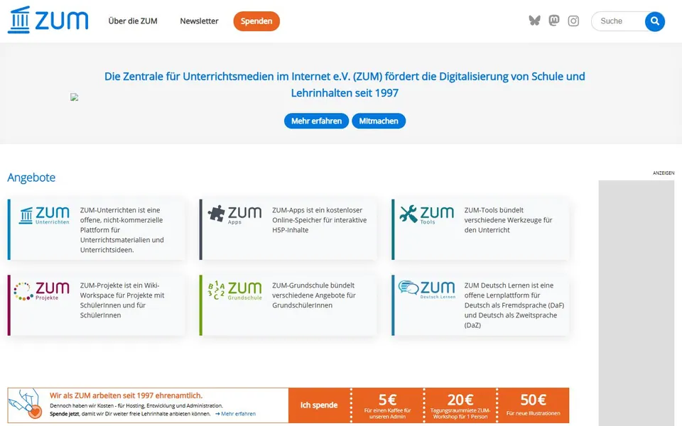 ZUM – Ansicht der Anbieter-Website