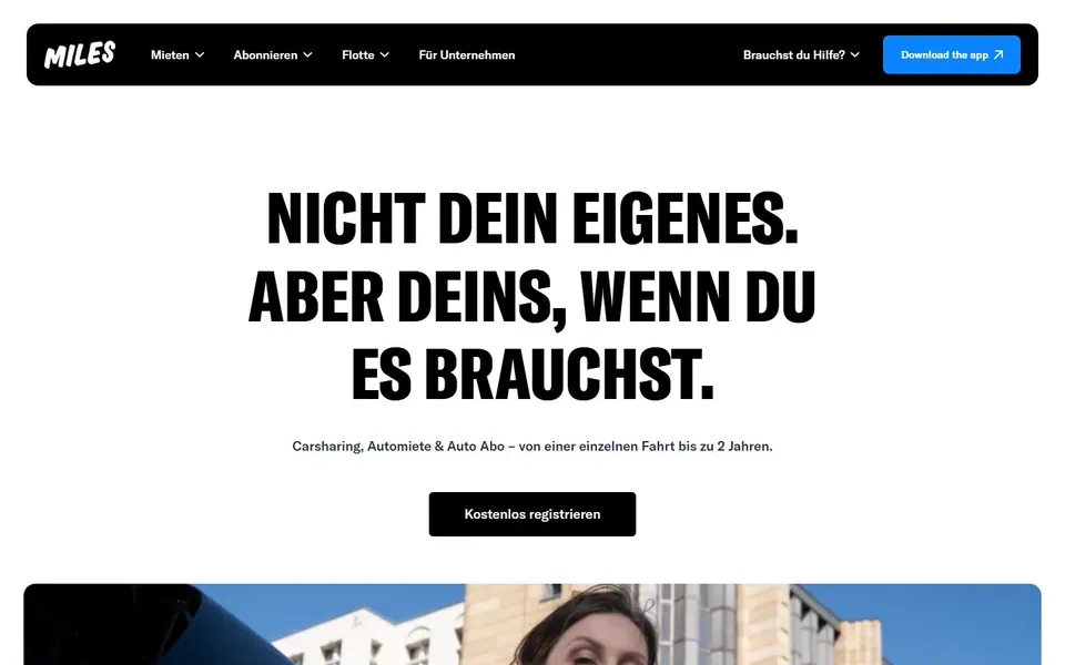 MILES – Ansicht der Anbieter-Website