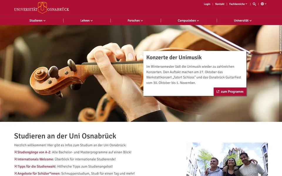 Universität Osnabrück – Ansicht der Anbieter-Website
