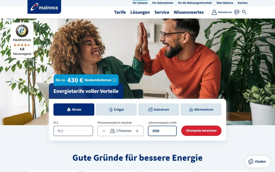Mainova – Ansicht der Anbieter-Website