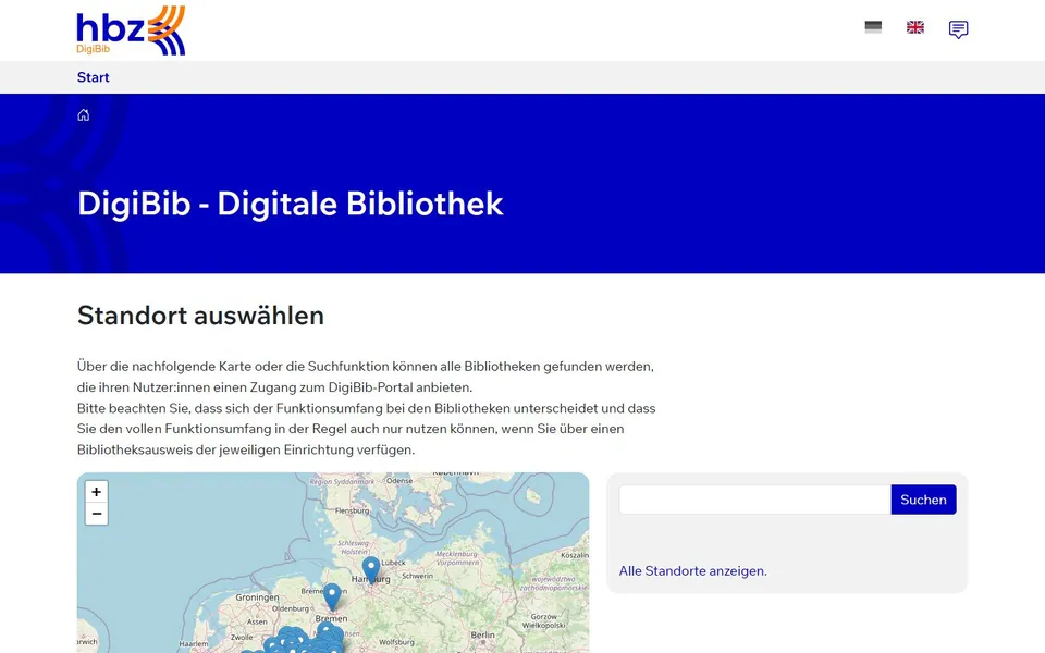 DigiBib – Ansicht der Anbieter-Website