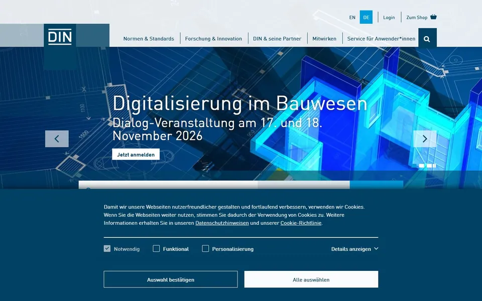 DIN – Ansicht der Anbieter-Website